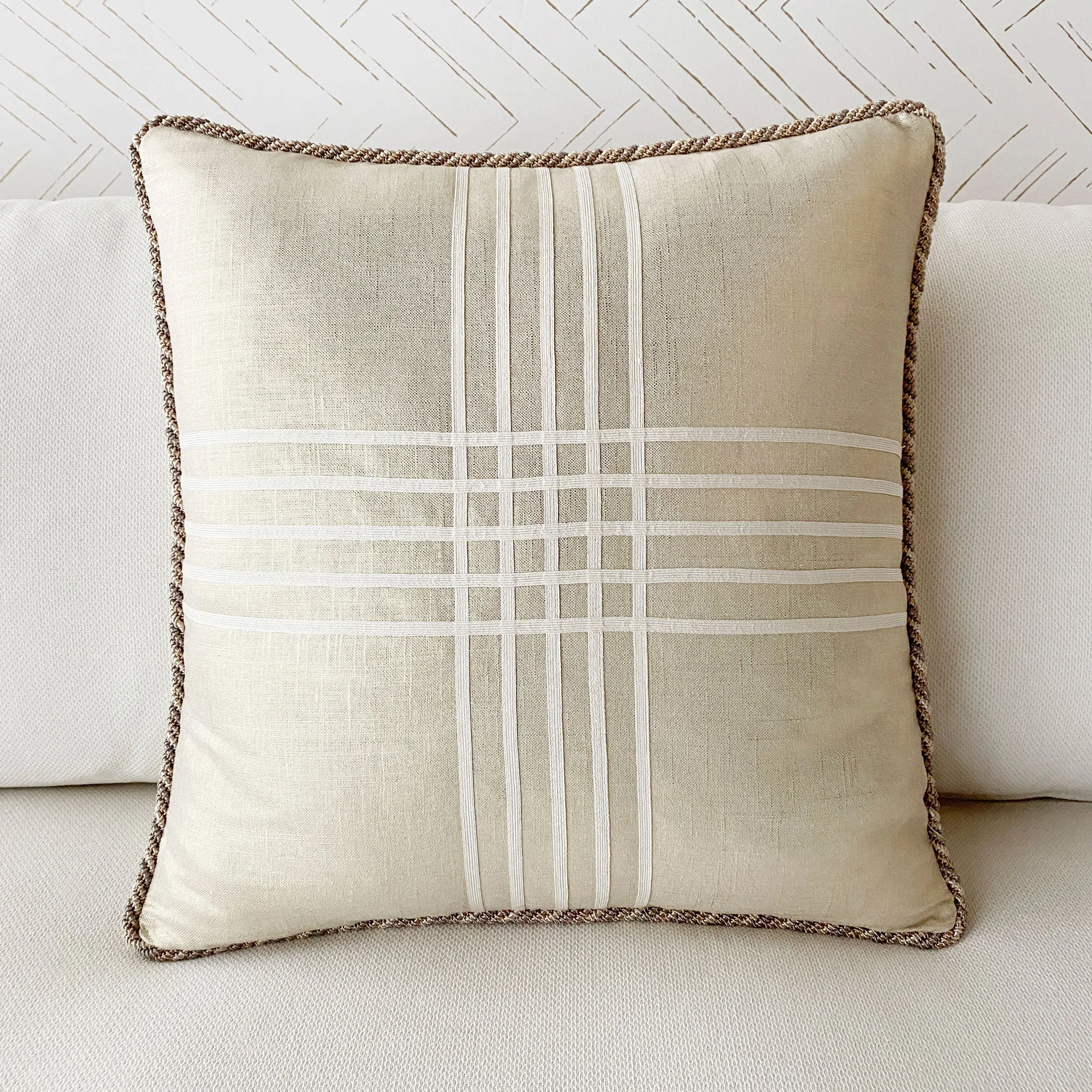 Metallic Gold Ribbon Throw Pillow Cover 22x22