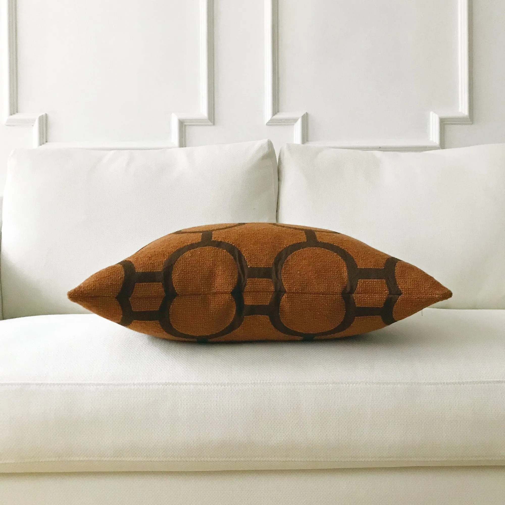 Mid Century Rust Orange Geometric Decorative Pillow Cover