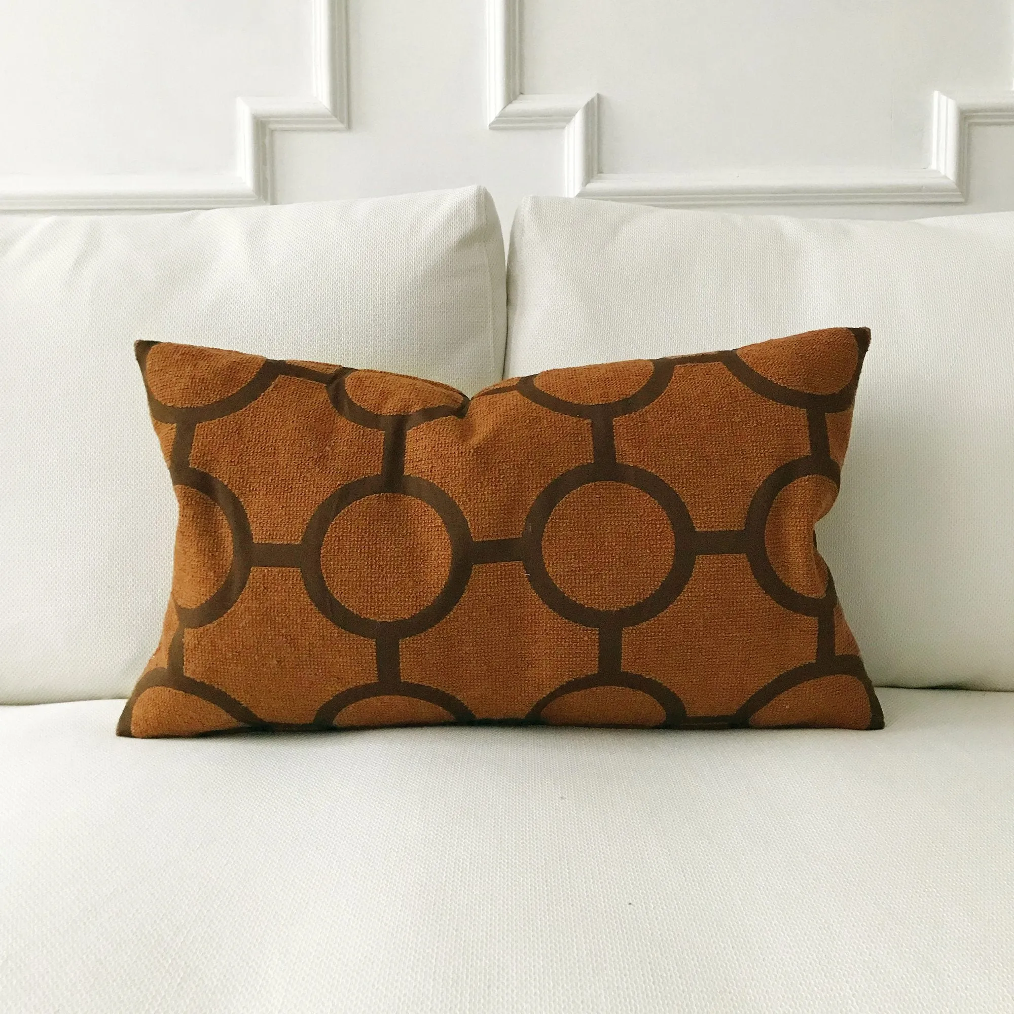 Mid Century Rust Orange Geometric Decorative Pillow Cover