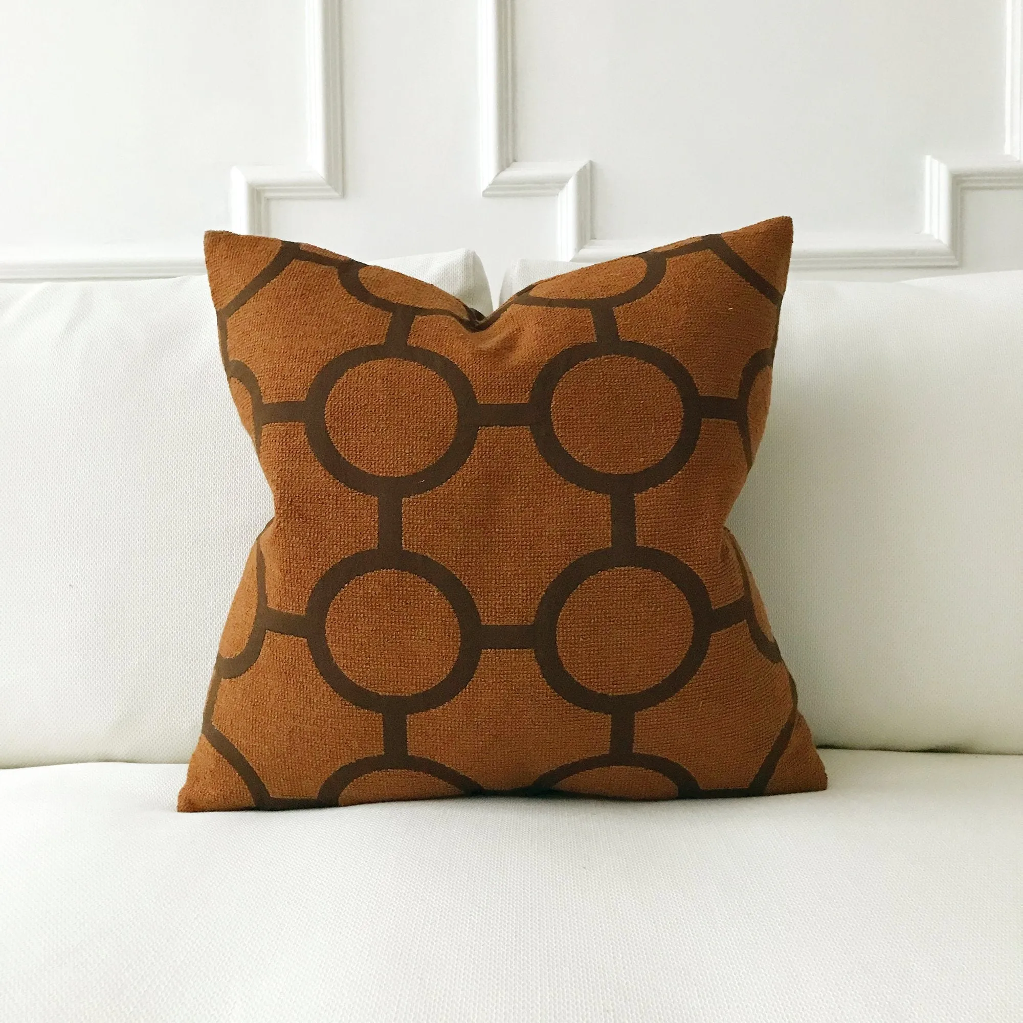 Mid Century Rust Orange Geometric Decorative Pillow Cover