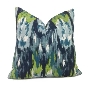 Monteverde Blue Green Abstract Ikat Cotton Print Pillow Cover