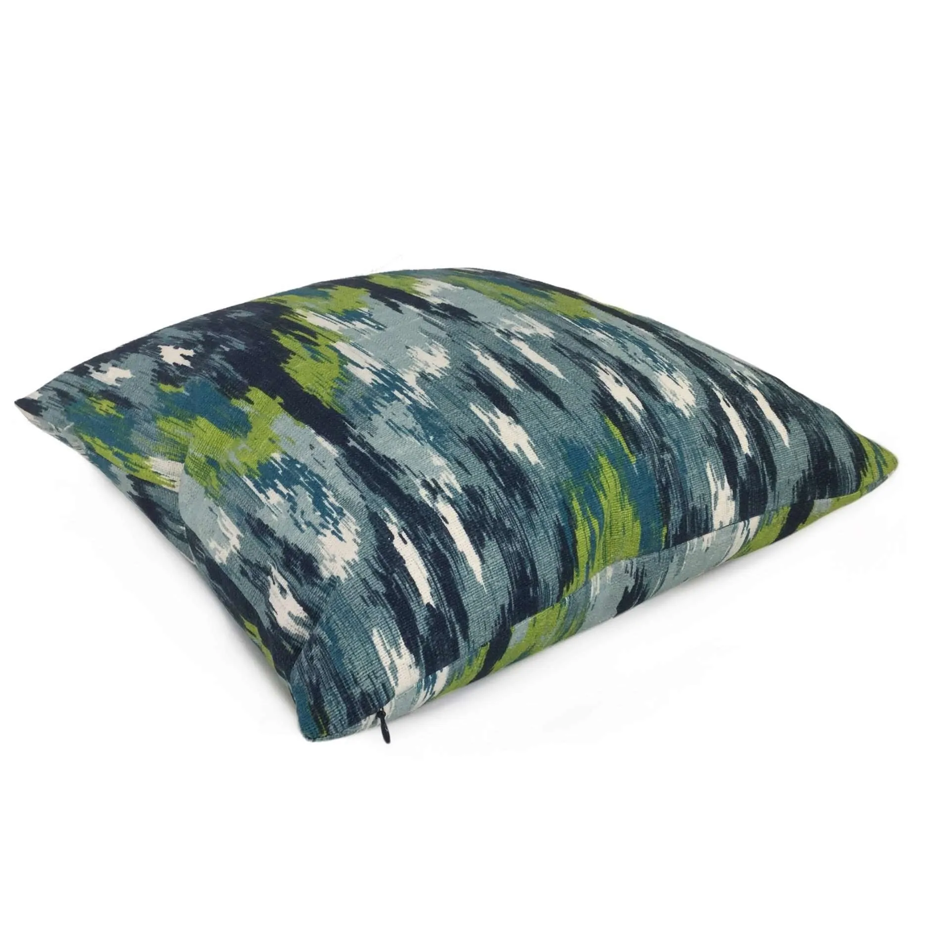 Monteverde Blue Green Abstract Ikat Cotton Print Pillow Cover