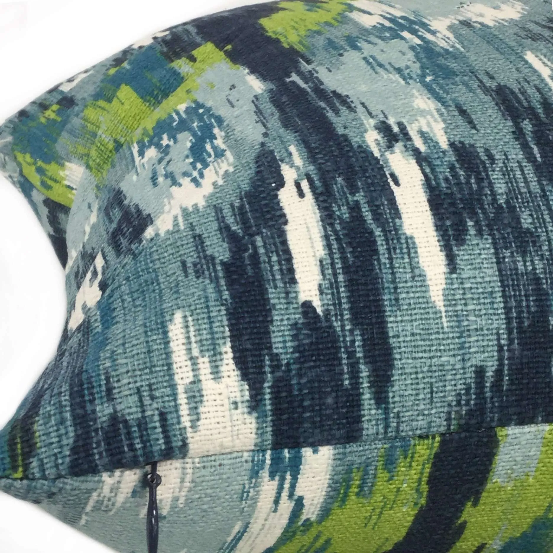 Monteverde Blue Green Abstract Ikat Cotton Print Pillow Cover