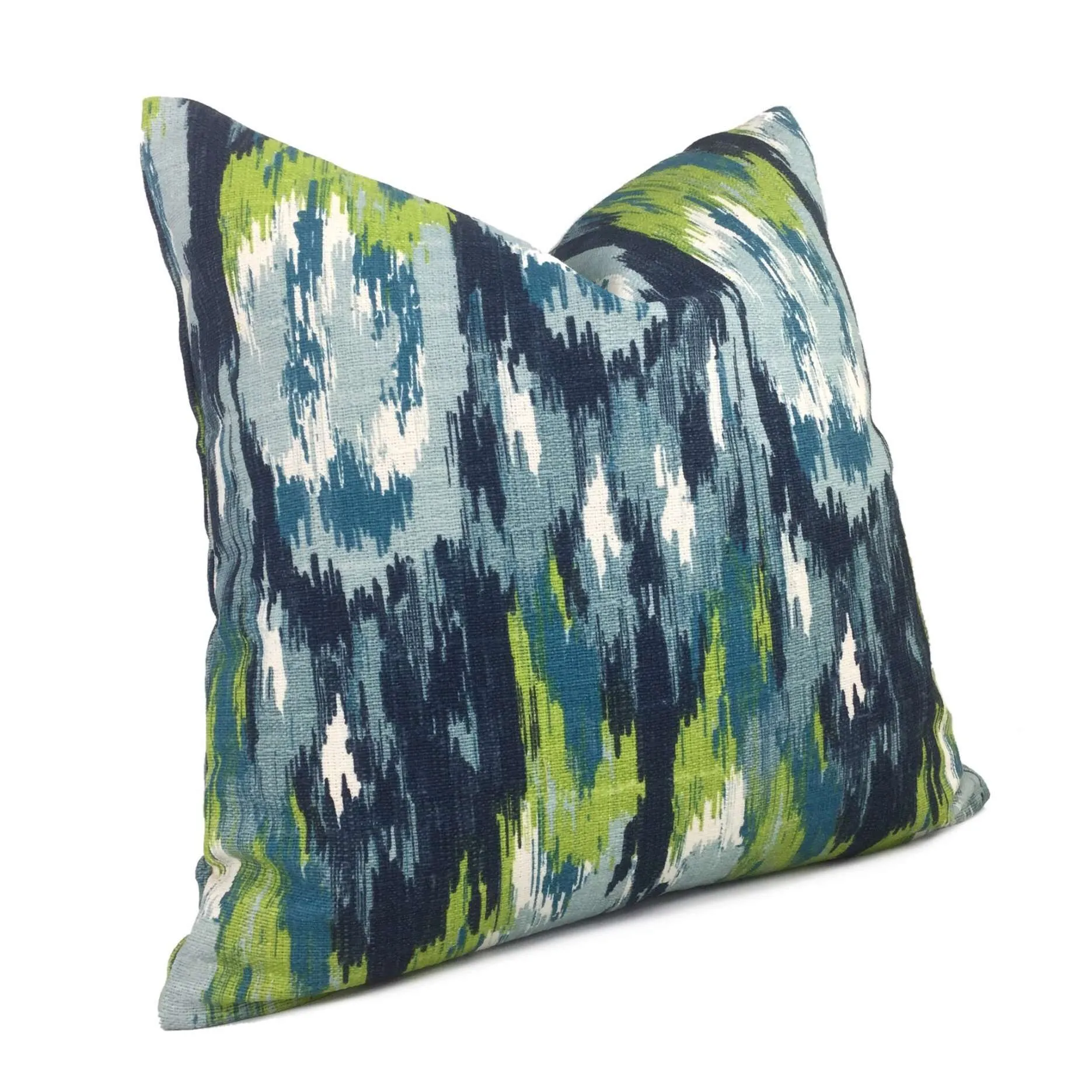 Monteverde Blue Green Abstract Ikat Cotton Print Pillow Cover