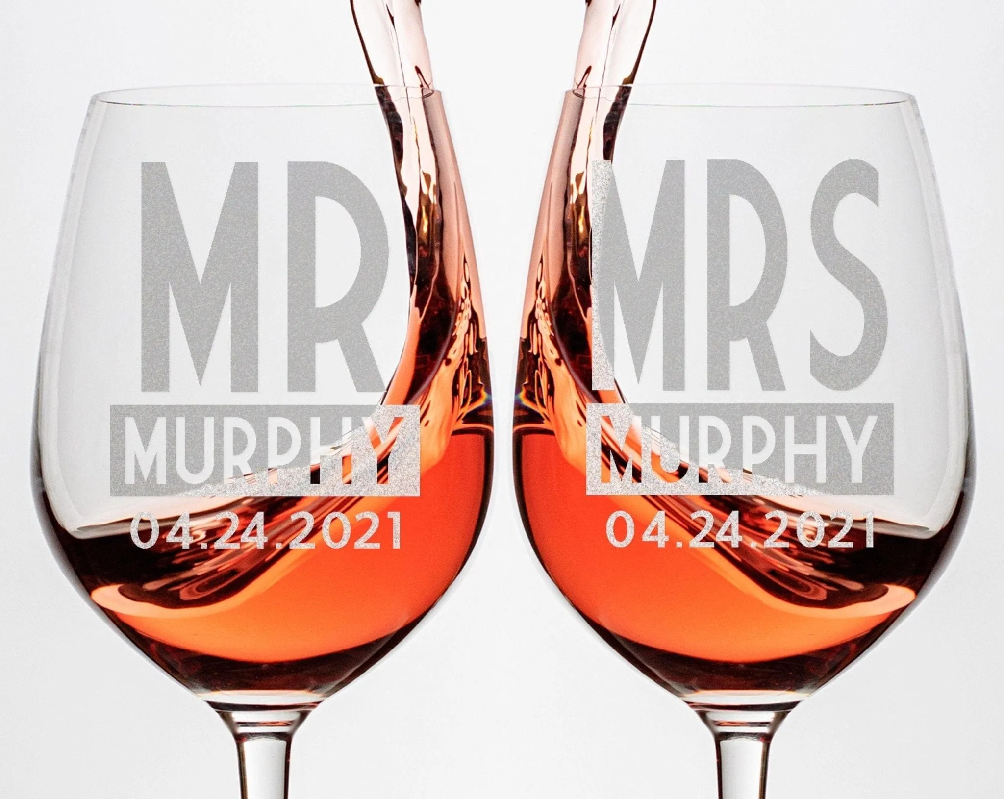 Mr Mrs Set of 2 Personalized Stem Wine Glass for Bride Groom Newly Married Future Soon to Be Engaged Gift His Her Glasses Couples Engraved