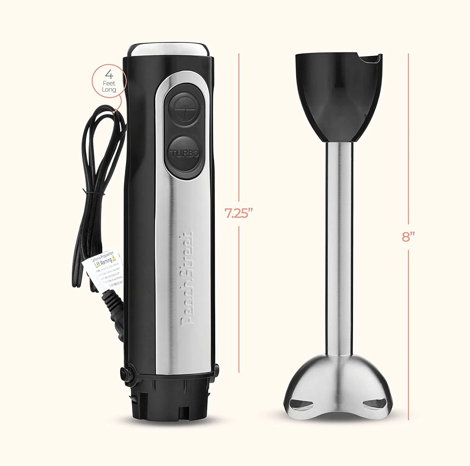 Multi-Use 800W Immersion Hand Blender, Handheld Blender Stick, Whisk, Beaker with Measuring Marks And Chopper