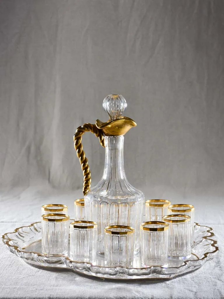 Napoleon III crystal digestif service with ten glasses, carafe and tray