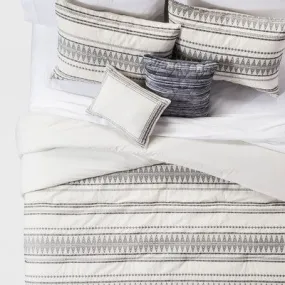 New - Threshold 5-Piece Woven Stripe Comforter Set Cotton Jacquard, Cream/Black, King