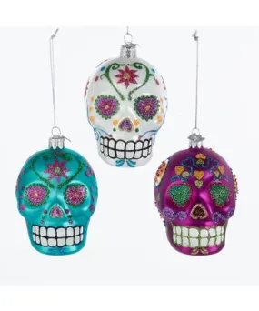 Noble Gems Sugar Skull "Dawn of the Dead" Glass Ornament, 3 Assorted, NB1071