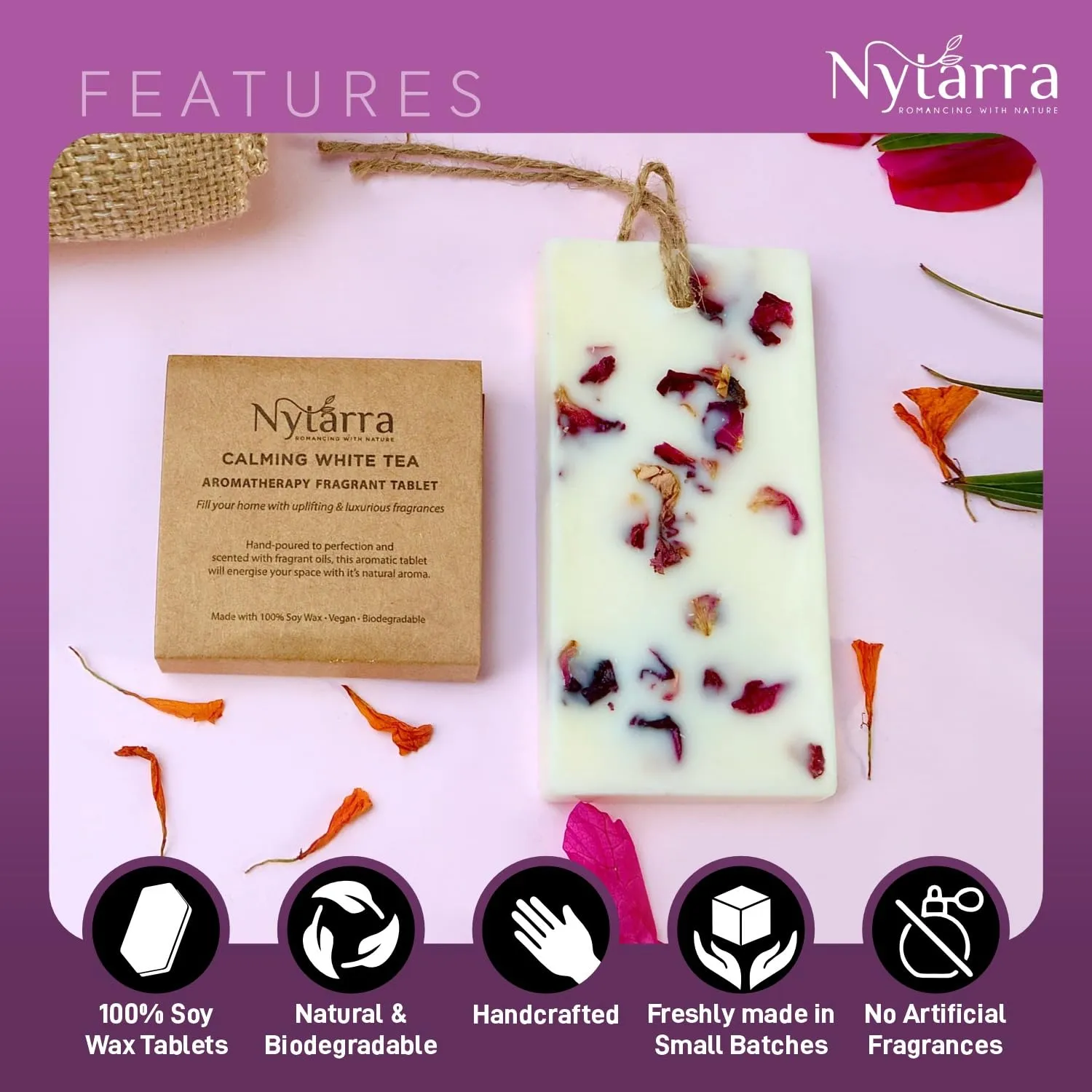 Nytarra Wax Wardrobe Air Freshener Bar, Aromatherapy Fragrance Handmade Wax Tablets, Scented Sachet for Closets, Drawers, Small & Closed Spaces, Calming White Tea (Pack of 3)