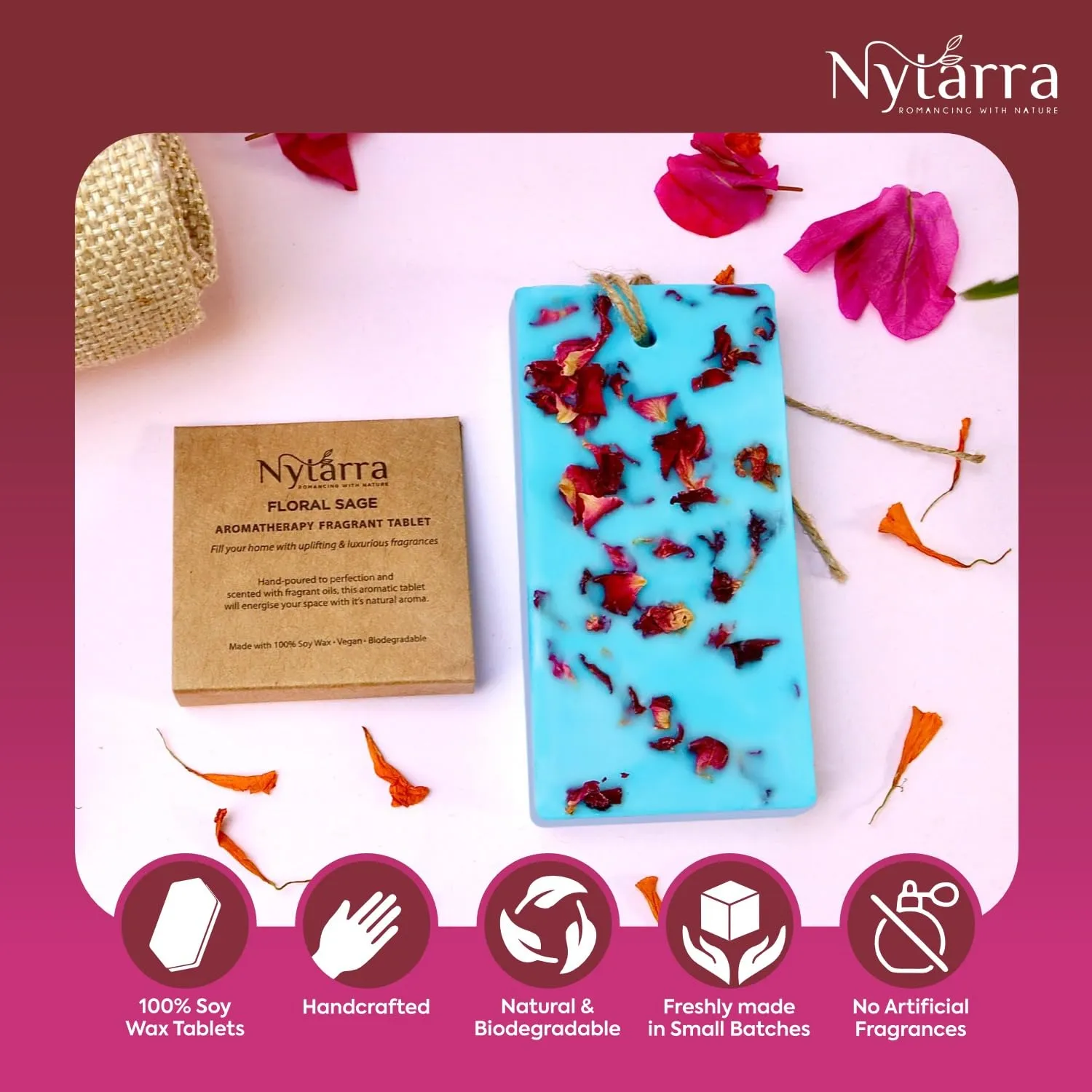 Nytarra Wax Wardrobe Air Freshener Bar, Aromatherapy Fragrance Handmade Wax Tablets, Scented Sachet for Closets, Drawers, Small & Closed Spaces - Floral Sage (Pack of 2)