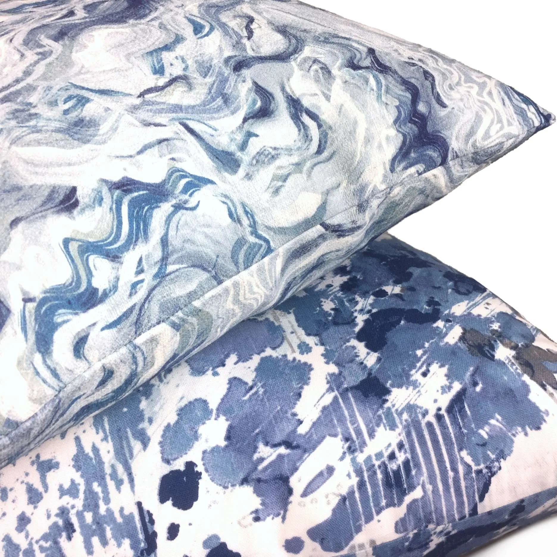 Orinoco Blue Gray White Modern Art Cotton Print Pillow Cover