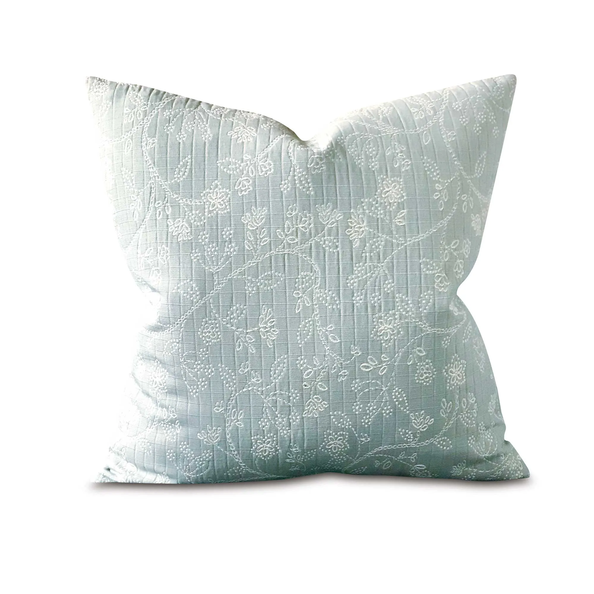 Pastel Blue Embroidered Floral Throw Pillow Cover 22x22