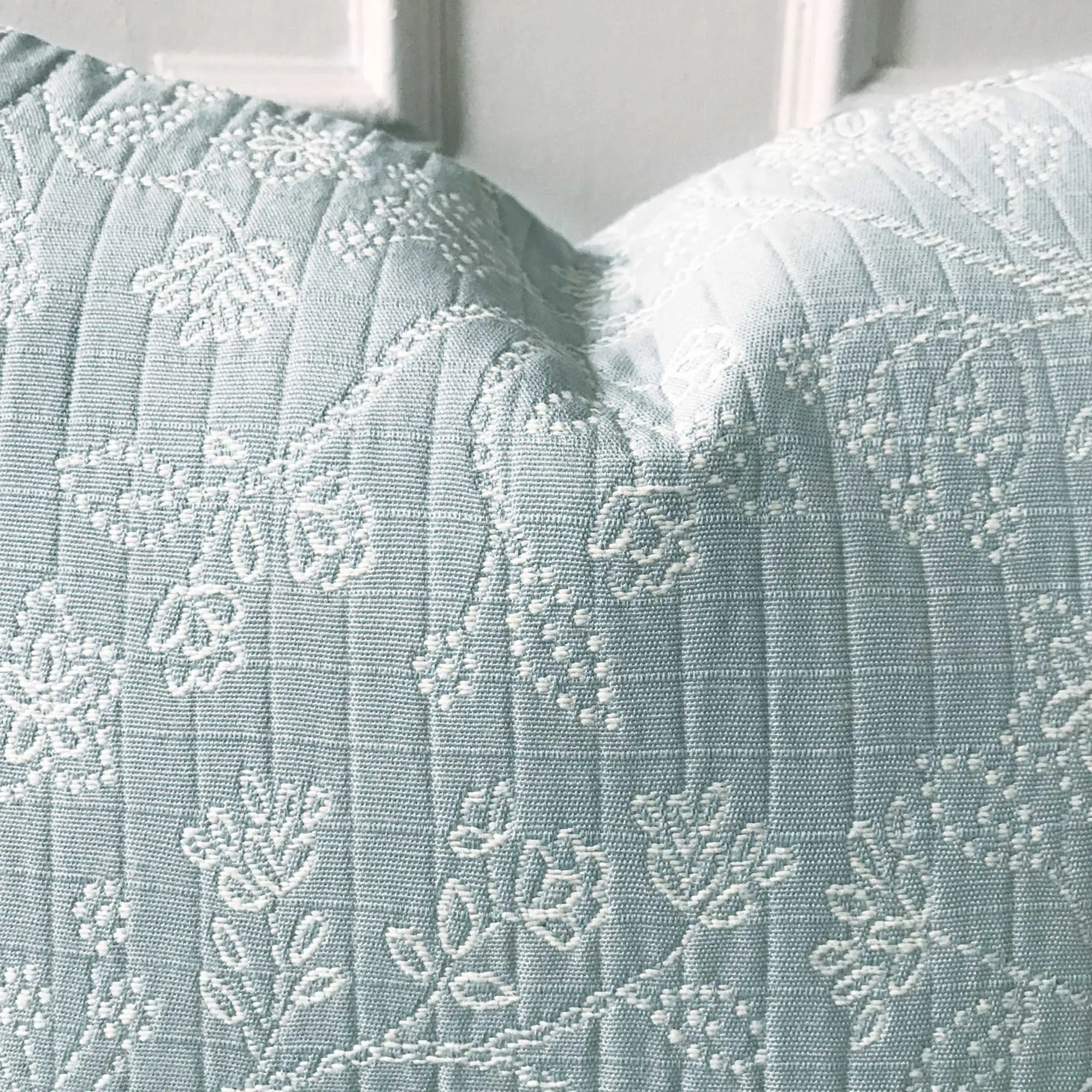 Pastel Blue Embroidered Floral Throw Pillow Cover 22x22