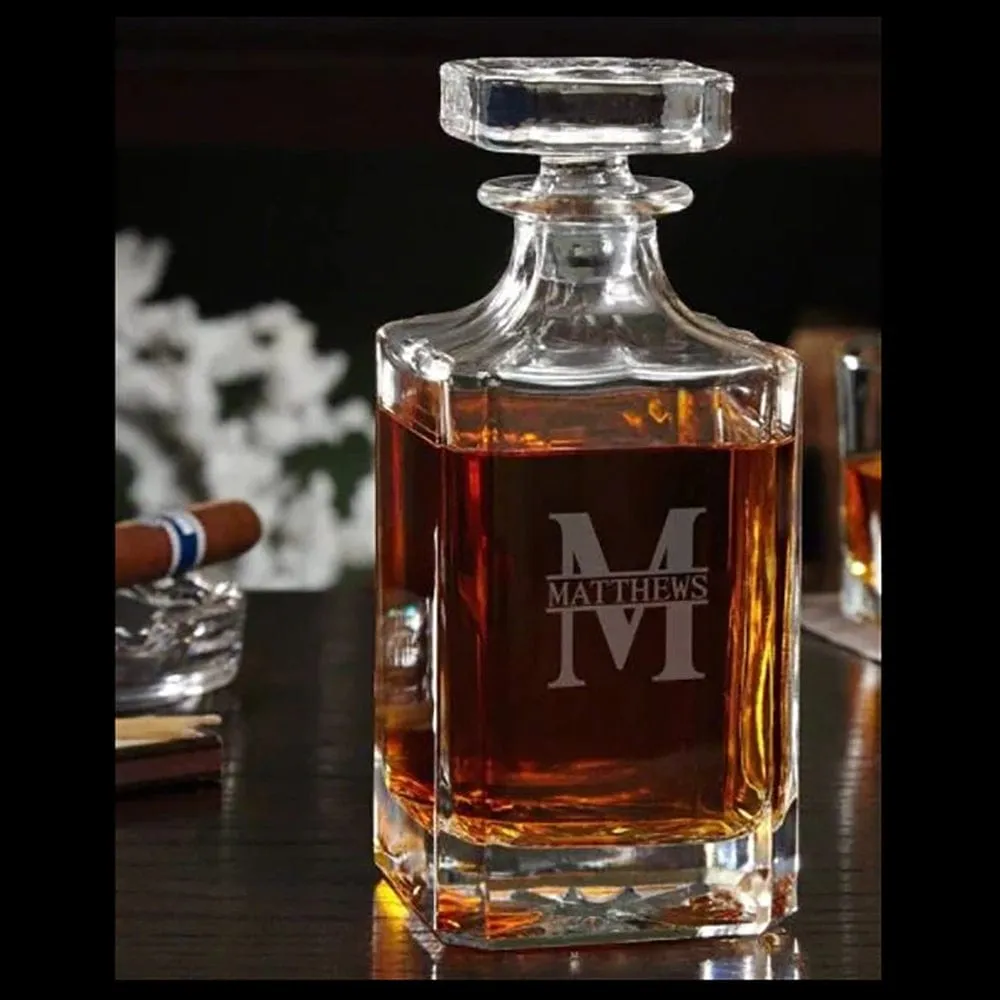 Personalized Square Decanter with Glass Stopper