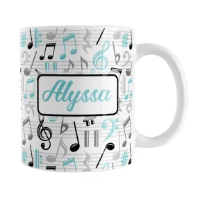 Personalized Turquoise Music Notes Pattern Mug