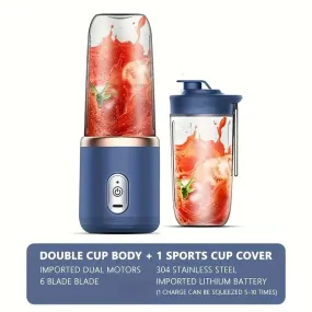 Portable USB Smoothie Blender Cup With 6 Blades - Wireless Mini Charging Fruit Squeezer And Food Mixer With Ice Crusher