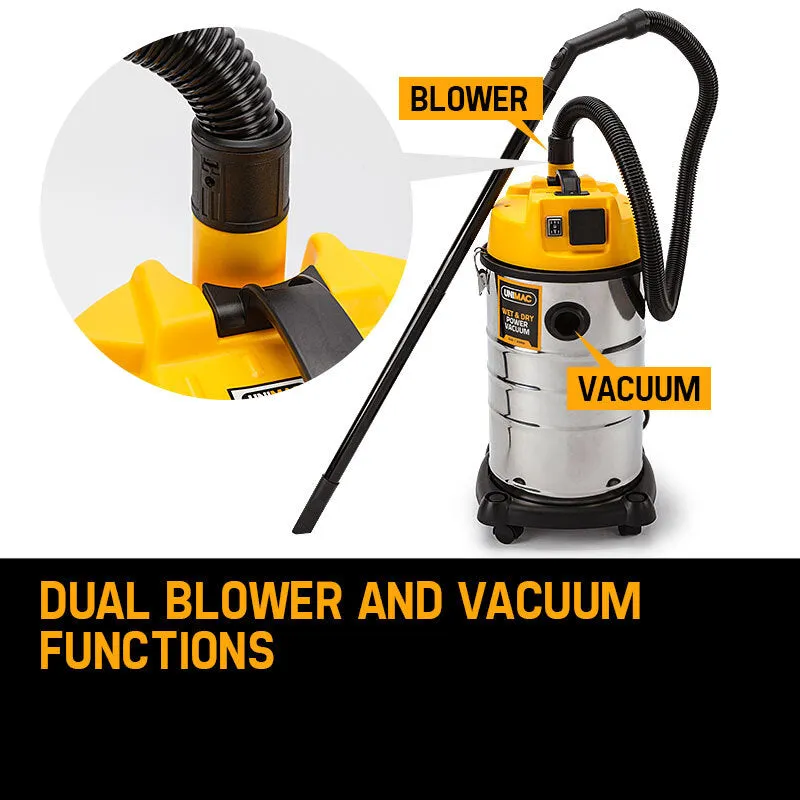 Powerful 2000W Wet/Dry Bagless Vacuum 30L Stainless Steel