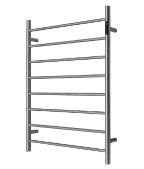 Premium Gunmetal Heated Towel Rack with LED control - 8 Bars, Round Design, AU Standard, 1000x850mm Wide