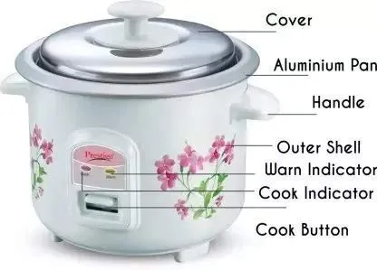 Prestige PRWO 0.6 L Electric Rice Cooker with 2 cooking pans|Detachable power cord|Durable body|Cool touch handles|White| Raw capacity-0.3L|Cooked capacity-0.6 L|Cooks for a family of 1 to 2 members