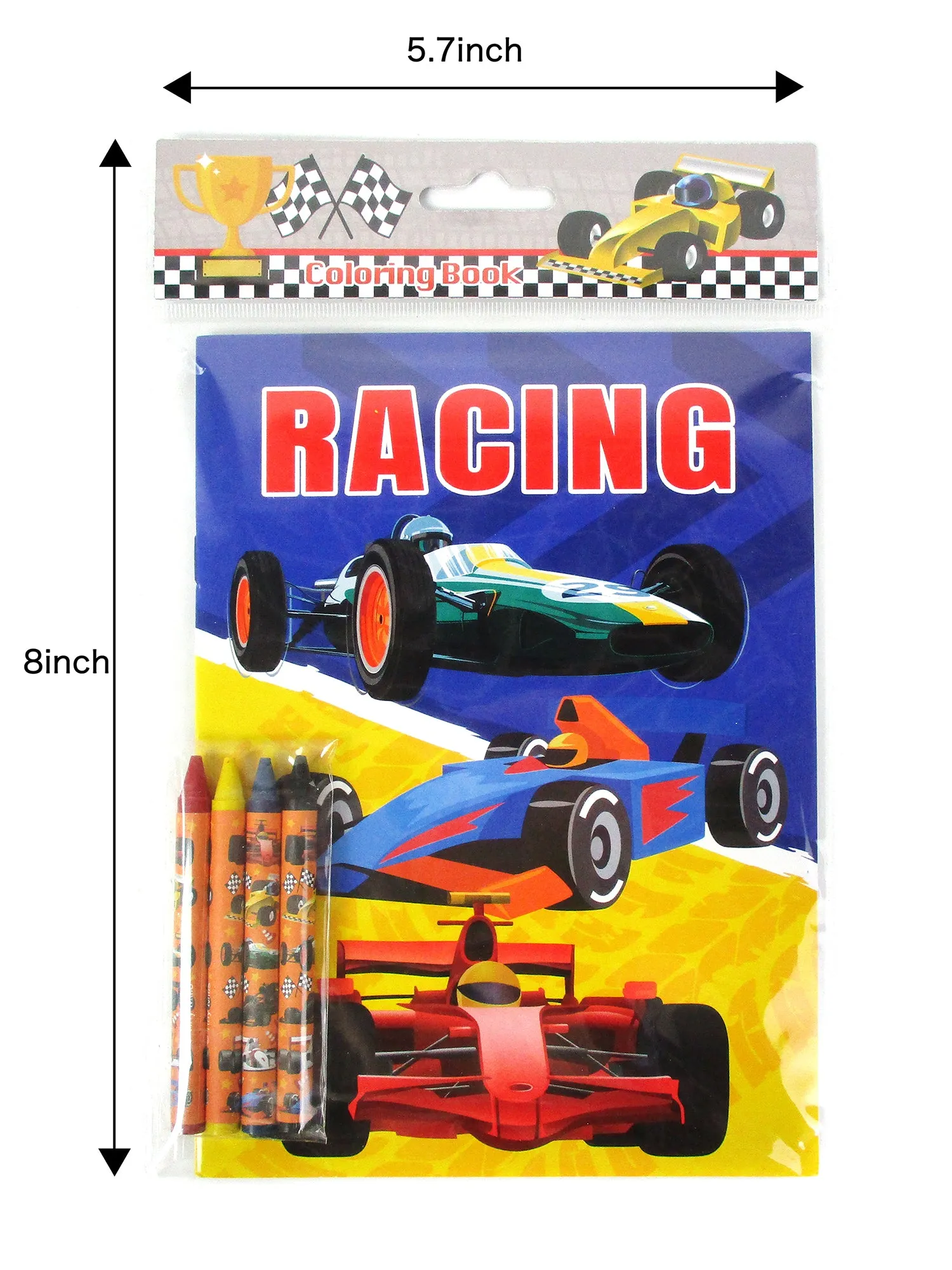 Race Car Coloring Books with Crayons Party Favors - Set of 6 or 12