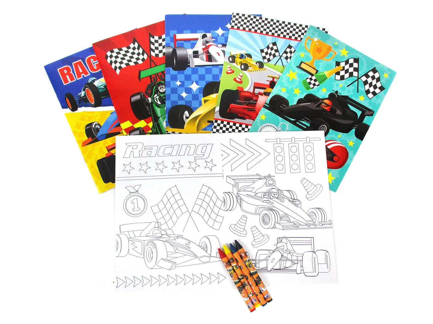 Race Car Coloring Books with Crayons Party Favors - Set of 6 or 12