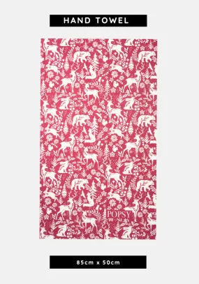 Red Winter Woodland Print Hand Towel