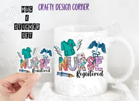 Registered Nurse Mug and Sticker Set, RN Mug and Matching Sticker Combo, Nurse Combo set, medical set