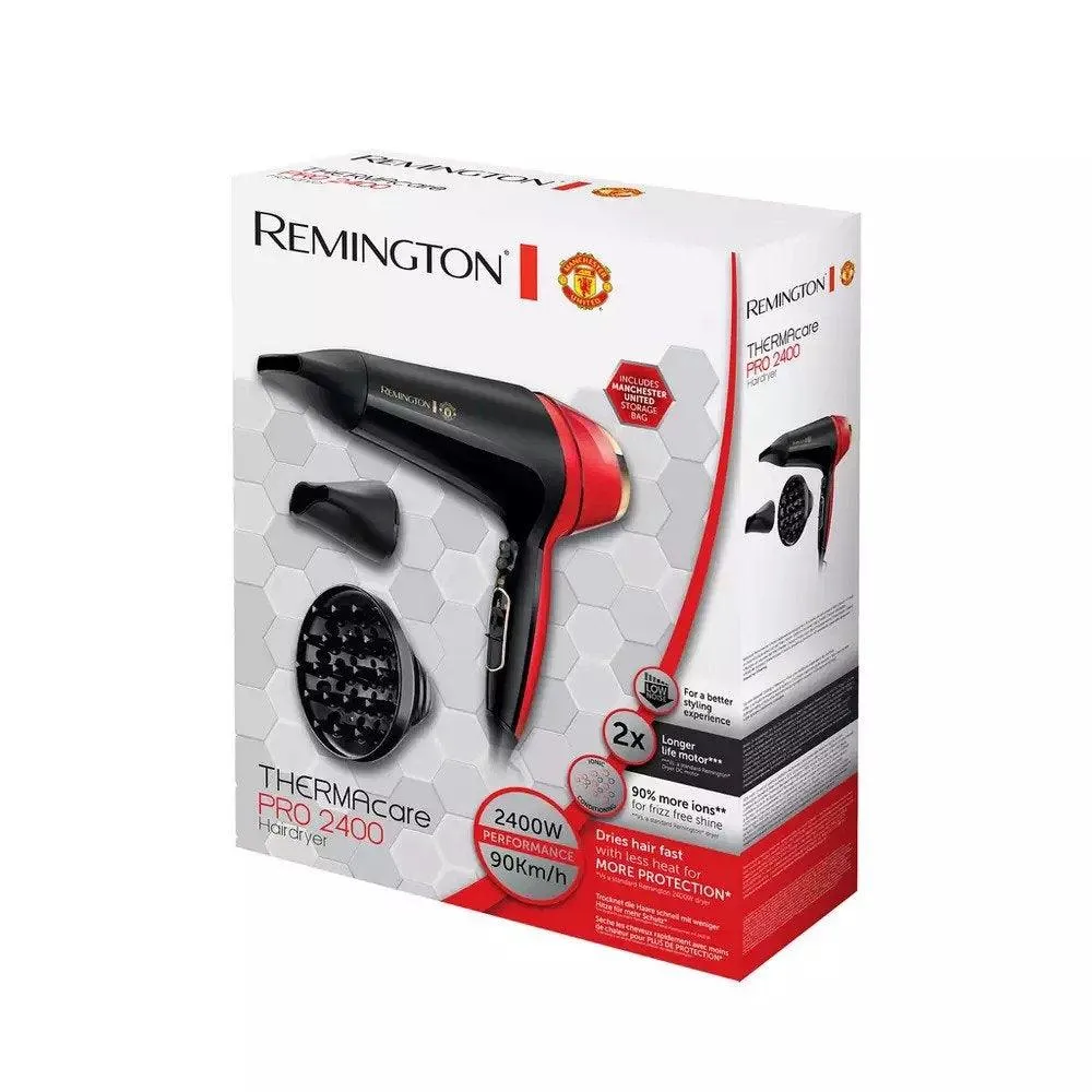 Remington Manchester United Thermacare Pro 2400W Hair Dryer - Black & Red | D5755