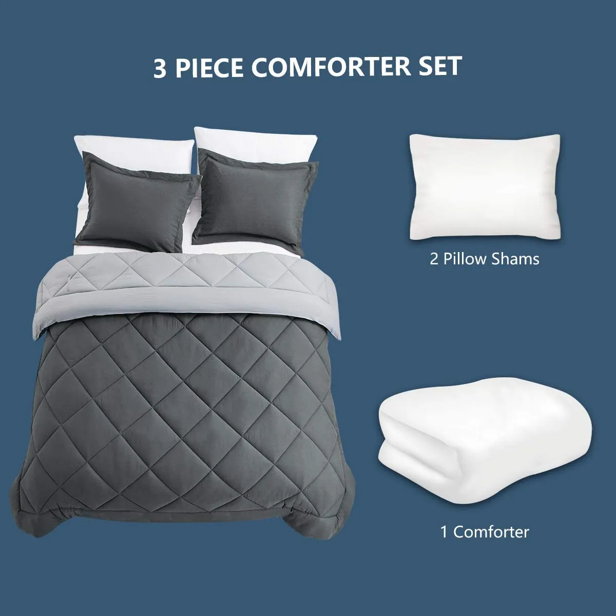 Reversible Comforter Set - Lightweight Fluffy Down Alternative Duvet Insert