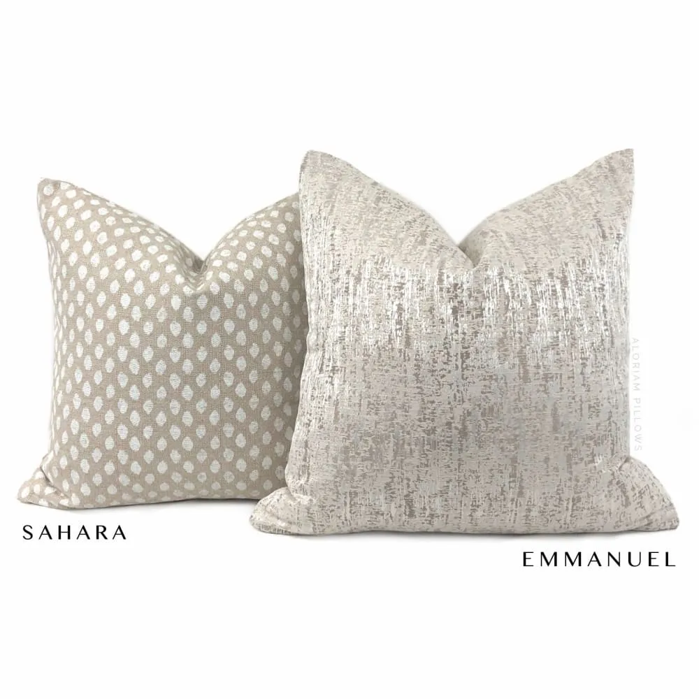 Sahara Chalk White Ikat Dots on Beige Pillow Cover (Made from Lacefield Designs fabric)