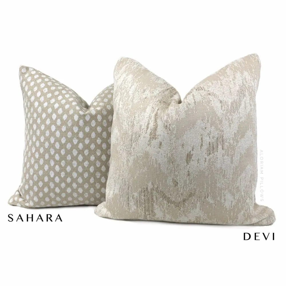 Sahara Chalk White Ikat Dots on Beige Pillow Cover (Made from Lacefield Designs fabric)