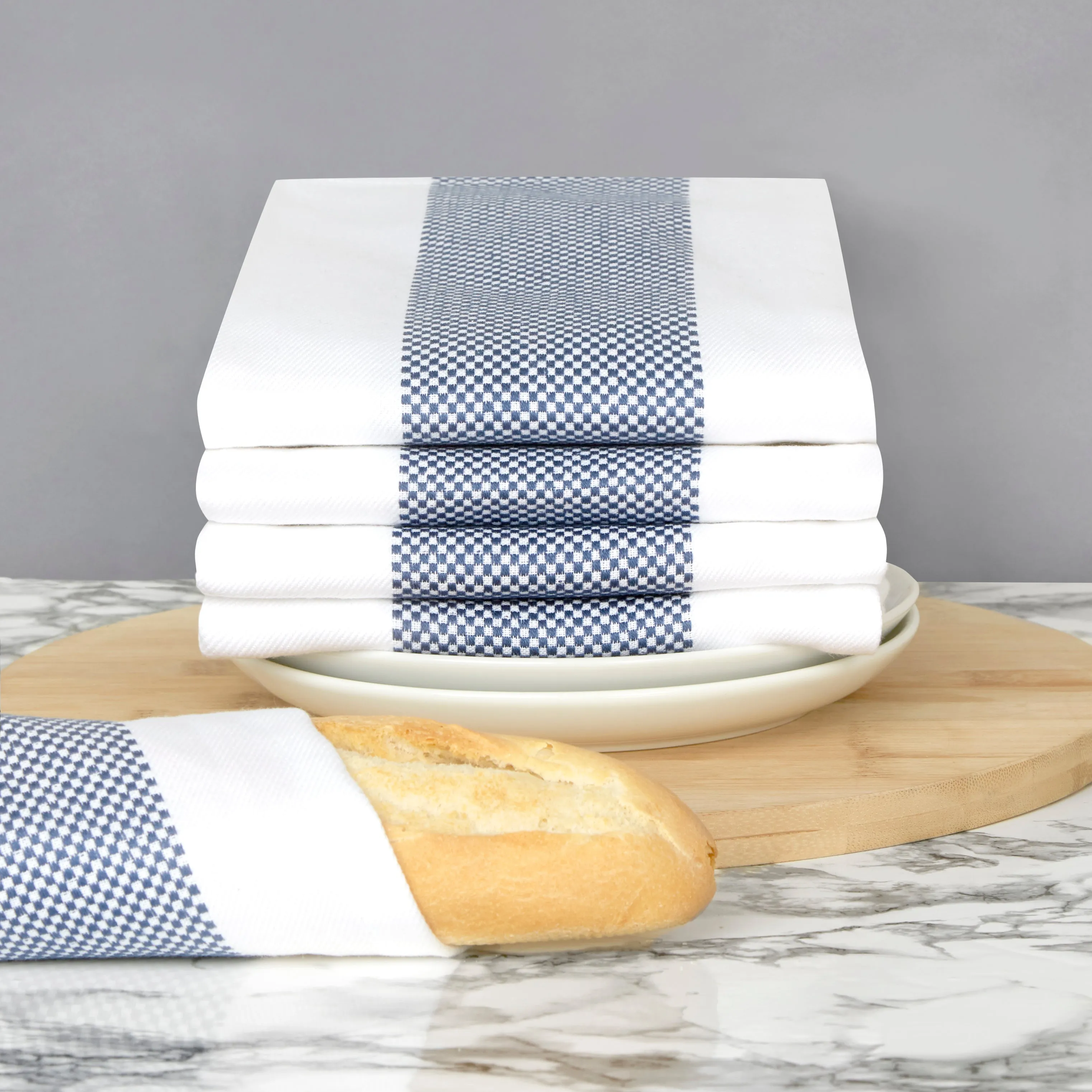 Set of 5 Thick Cotton Drill Mini Check Striped Tea Towels in Five Colours