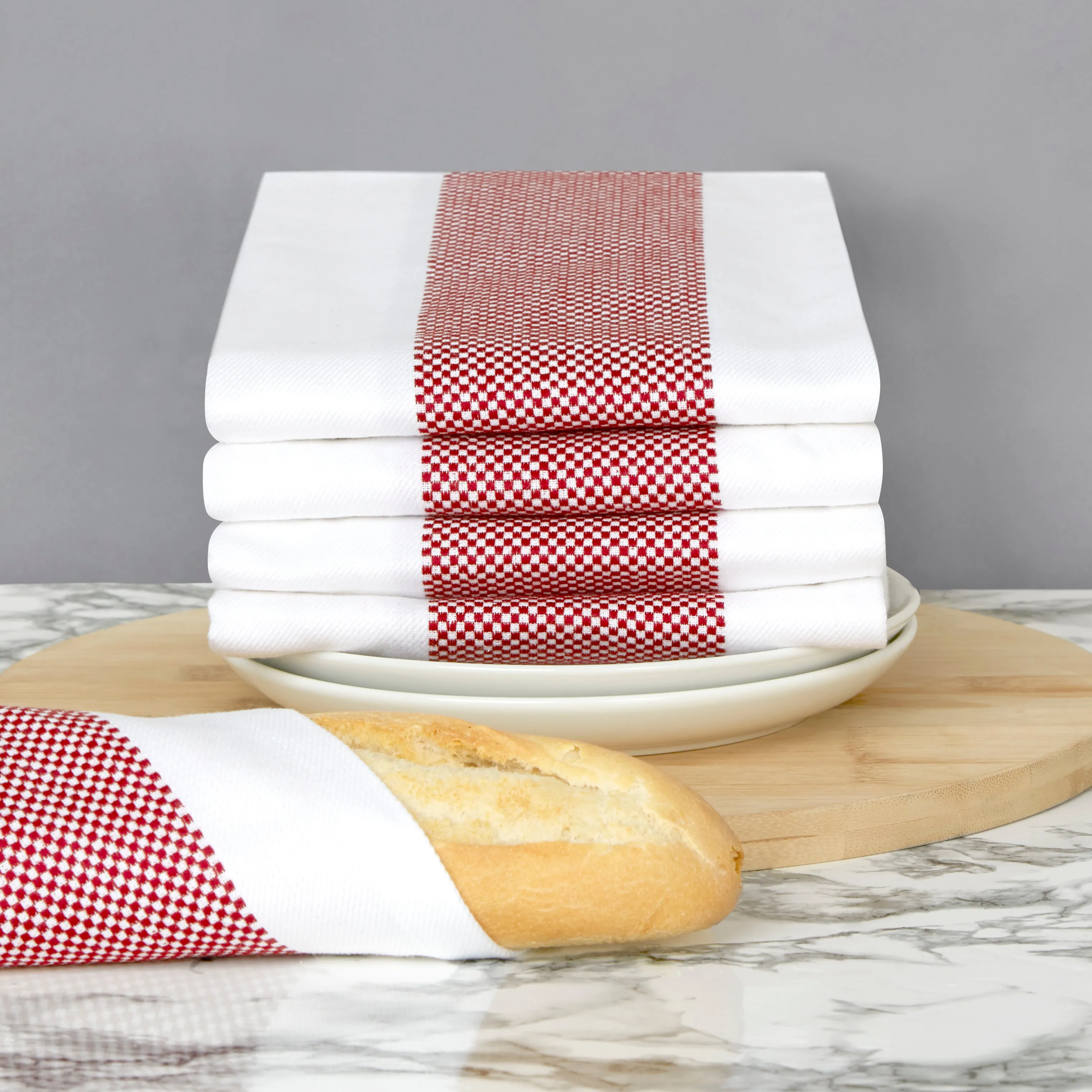 Set of 5 Thick Cotton Drill Mini Check Striped Tea Towels in Five Colours