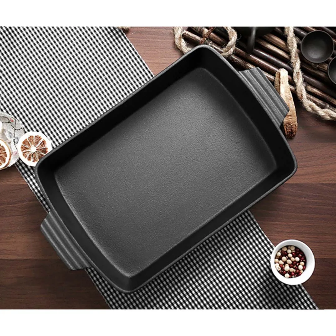 SOGA 33cm Cast Iron Rectangle Bread Cake Baking Dish Lasagna Roasting Pan