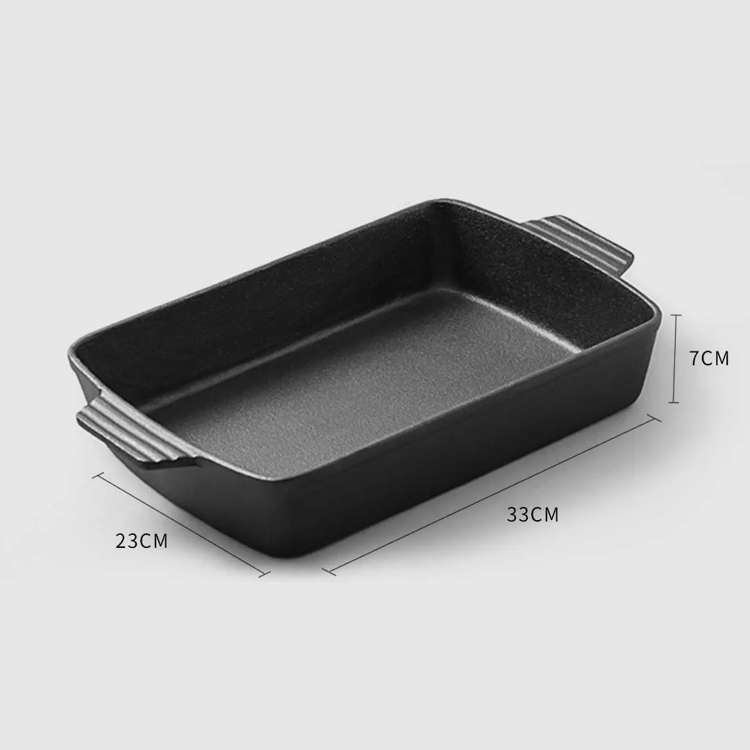 SOGA 33cm Cast Iron Rectangle Bread Cake Baking Dish Lasagna Roasting Pan