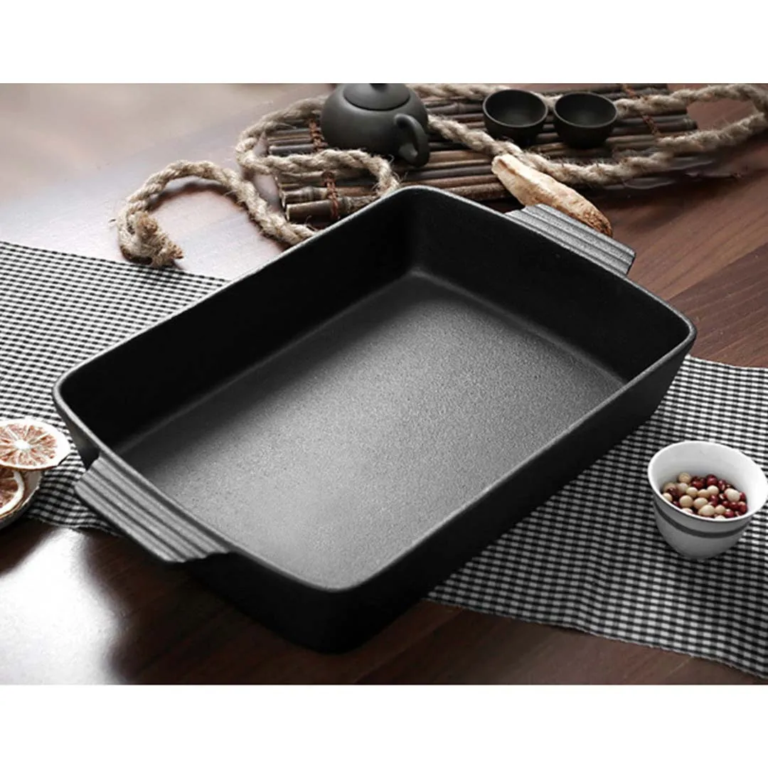 SOGA 33cm Cast Iron Rectangle Bread Cake Baking Dish Lasagna Roasting Pan