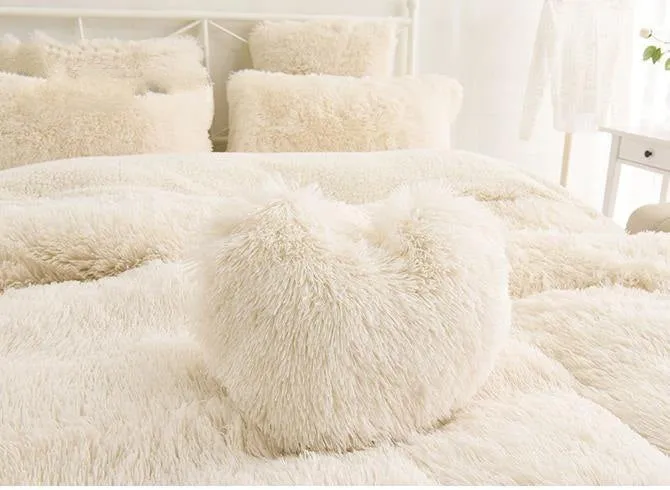 Solid Creamy White Soft Luxury 4-Piece Fluffy Bedding Sets/Duvet Cover