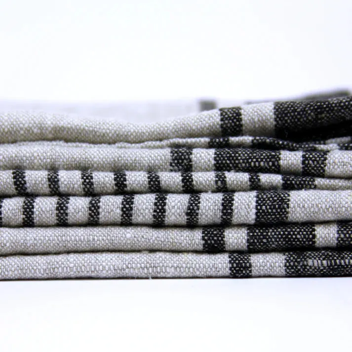 Stonewashed Linen Bath Towel - Grey with Black