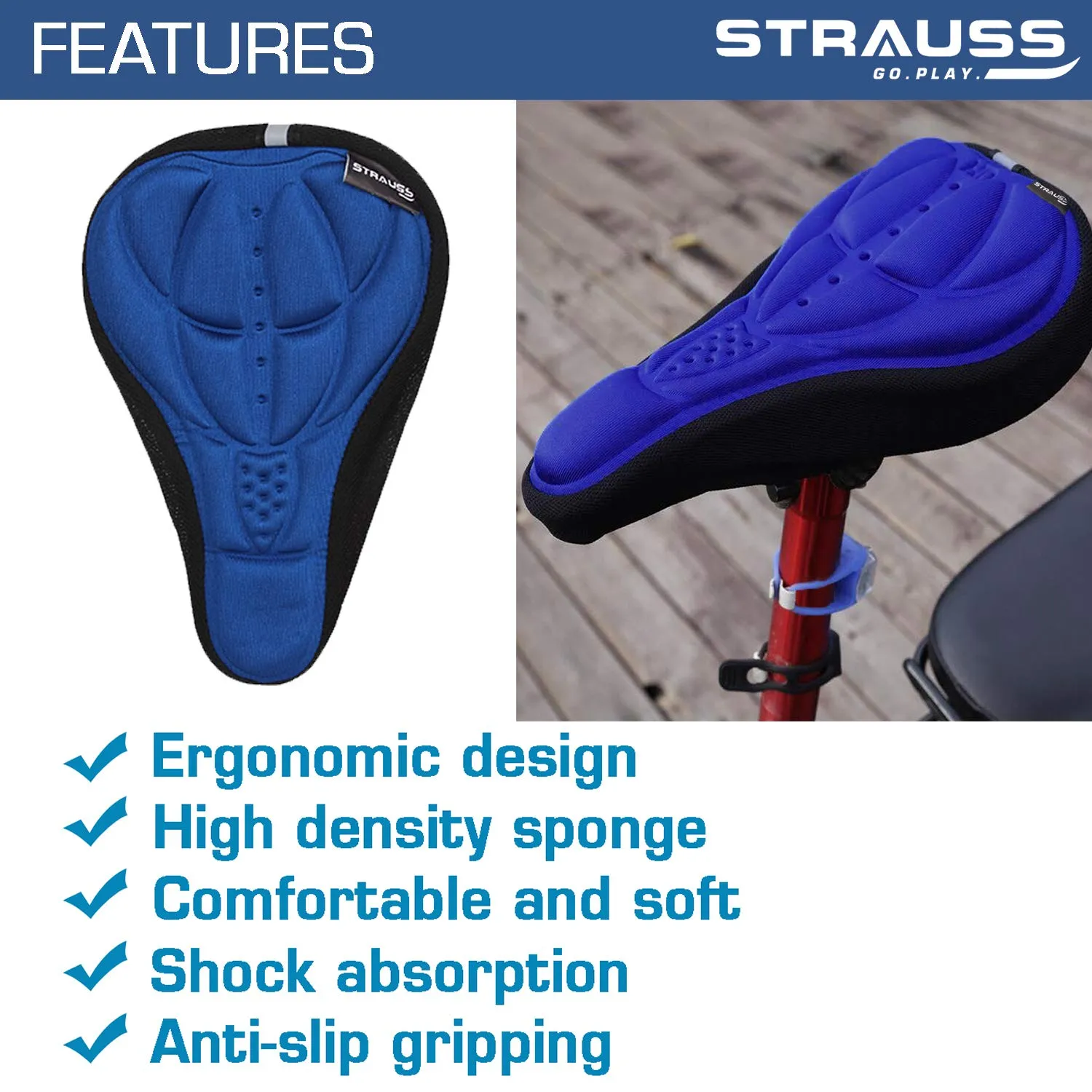 STRAUSS 3D Sponge Blue Seat Cover with Non Vent Face Protection Grey Mask (Medium)