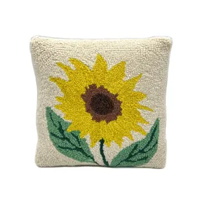 Sunflower Wool Hooked Pillow