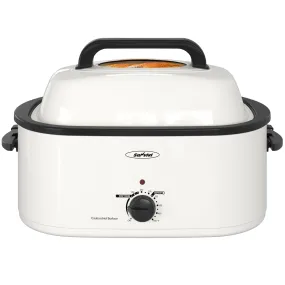 Sunvivi 22 Quart Electric Turkey Roaster Oven with Visible Glass Lid,Removable Pan & Rack, Stainless Steel,White