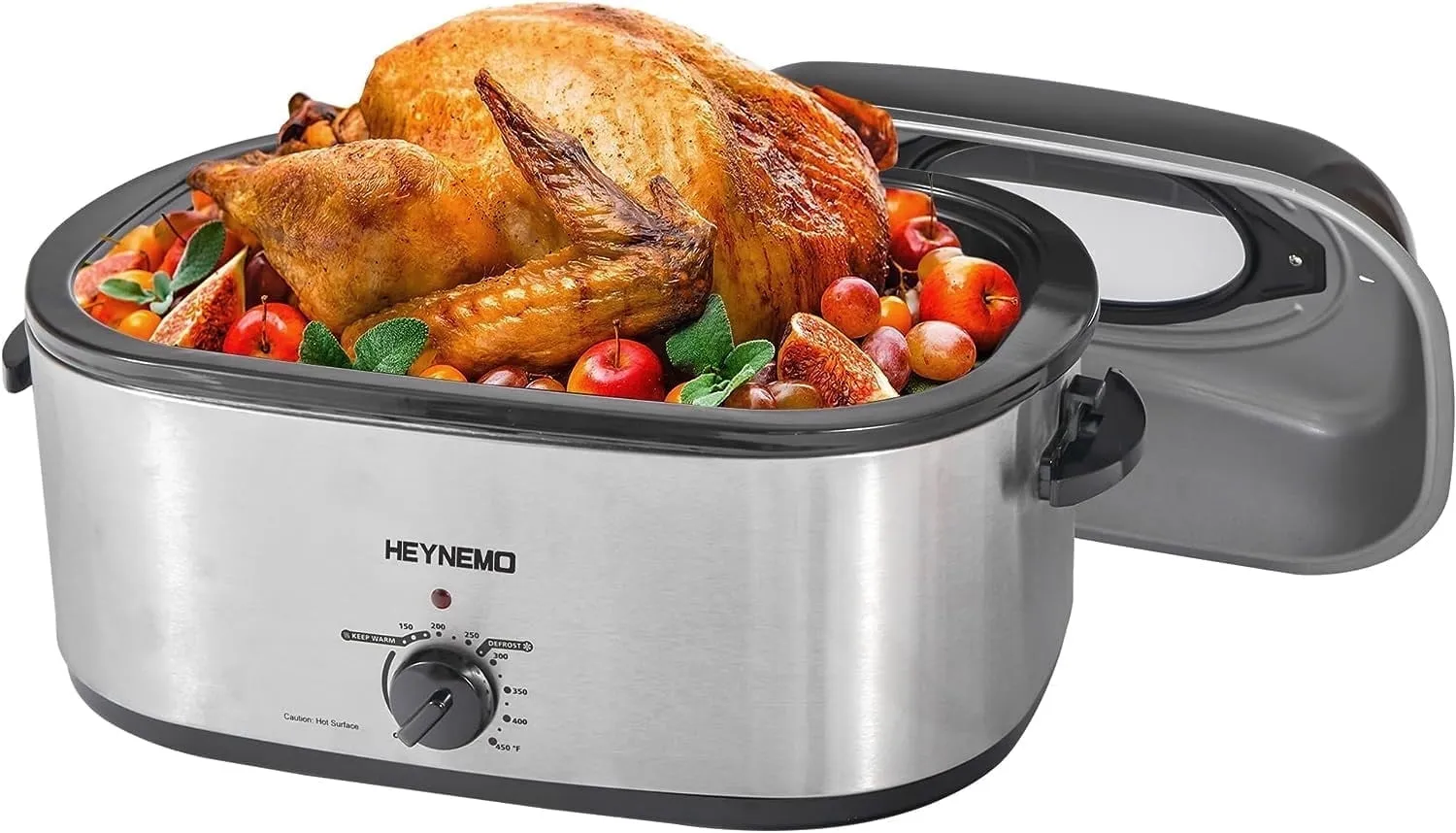 Superjoe 22 Quart Roaster Oven with Self-Basting Lid, Electric Turkey Roaster with Thaw & Warm Function, Adjustable Temperature Roaster With Removable Pan & Rack, Stainless Steel, Silver