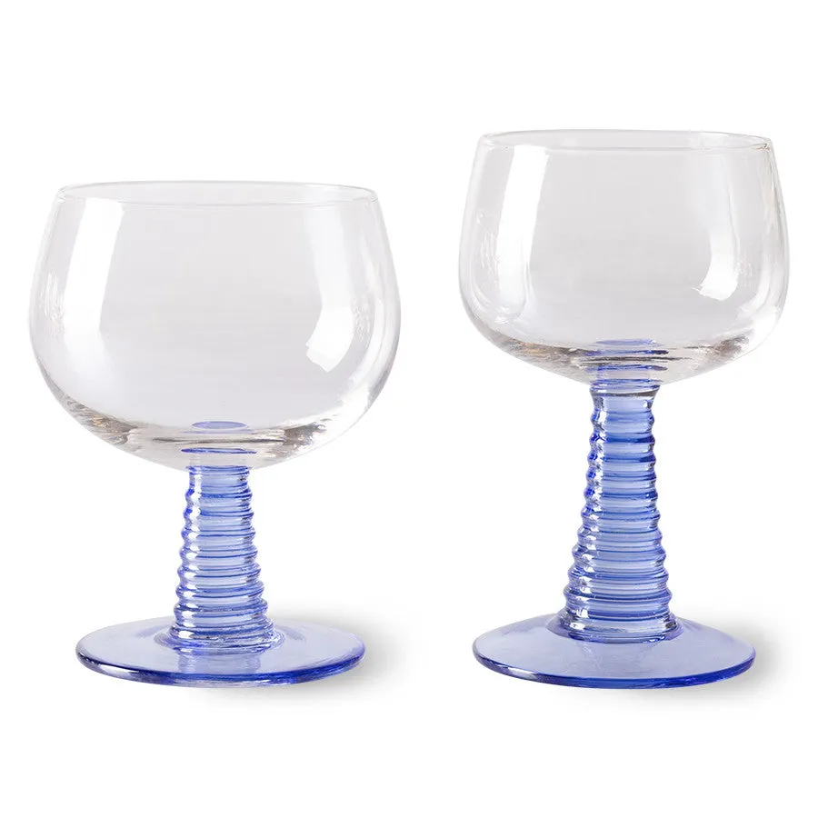 Swirl Wine Glass Low Blue