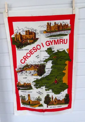 Tea Towel England Welcome To Wales Vintage Welsh 1970s Souvenir