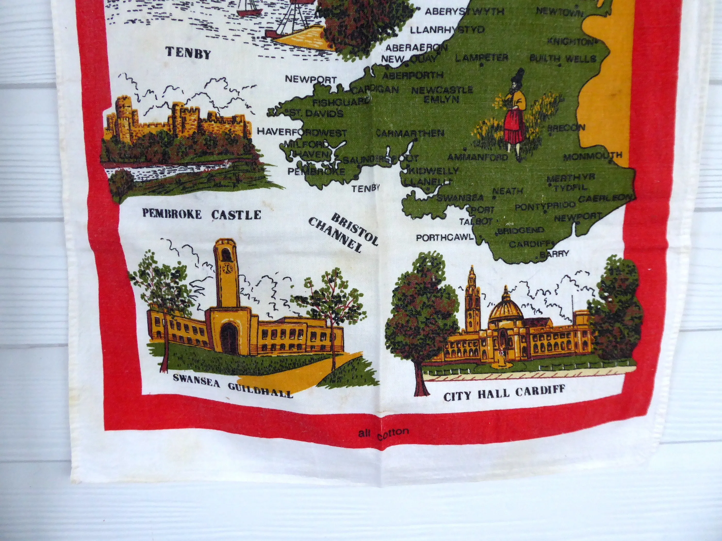 Tea Towel England Welcome To Wales Vintage Welsh 1970s Souvenir