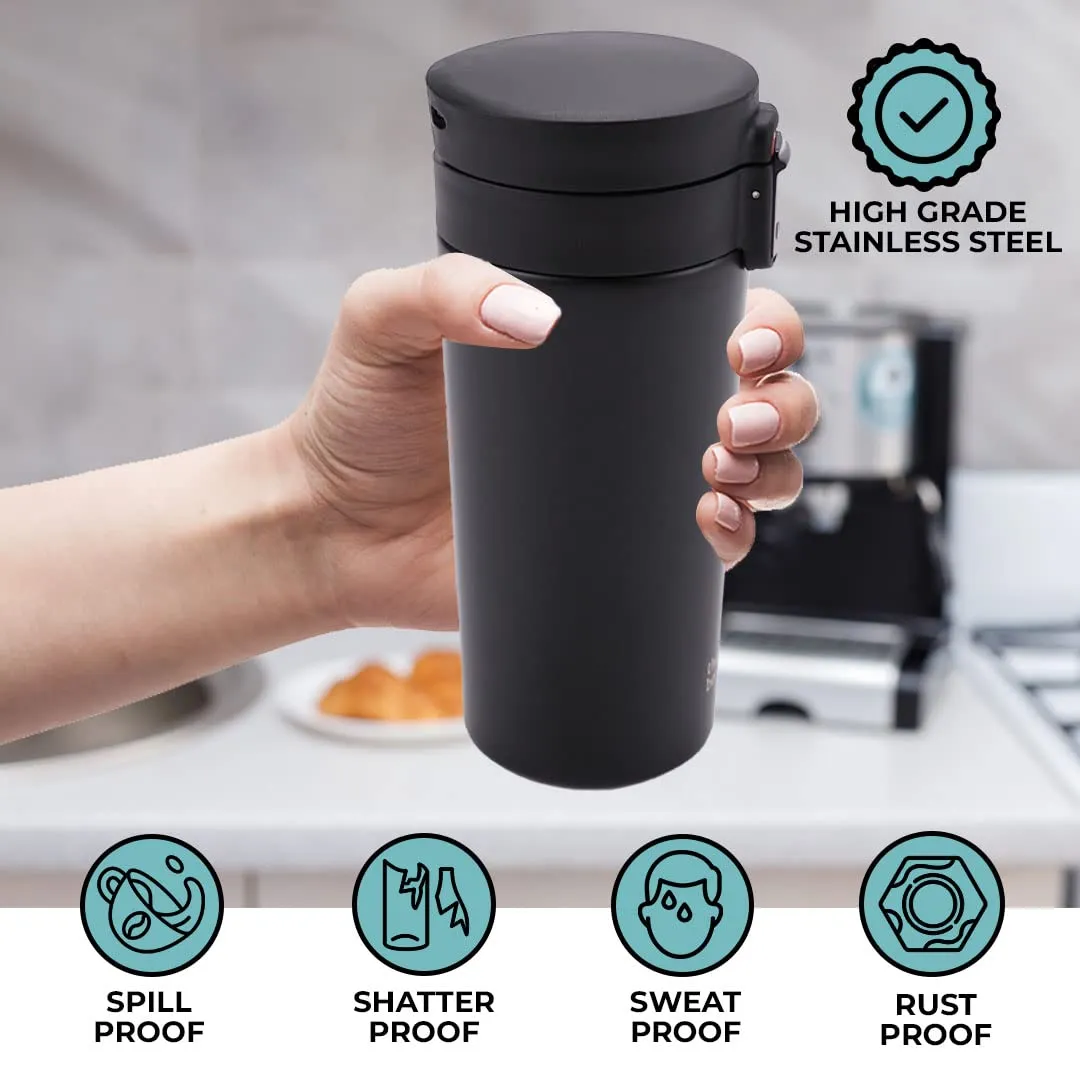 The Better Home Vacuum Insulated Coffee Mug (380ml) | Double Wall Insulated Stainless Steel Coffee Mug | Hot and Cold Coffee Tumbler | Coffee Mug with Lid for Home & Office | Black