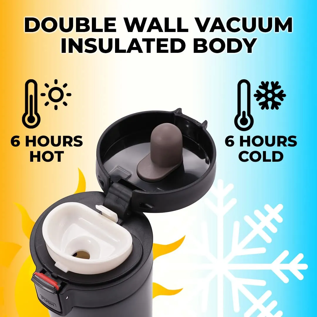 The Better Home Vacuum Insulated Coffee Mug (380ml) | Double Wall Insulated Stainless Steel Coffee Mug | Hot and Cold Coffee Tumbler | Coffee Mug with Lid for Home & Office | Black