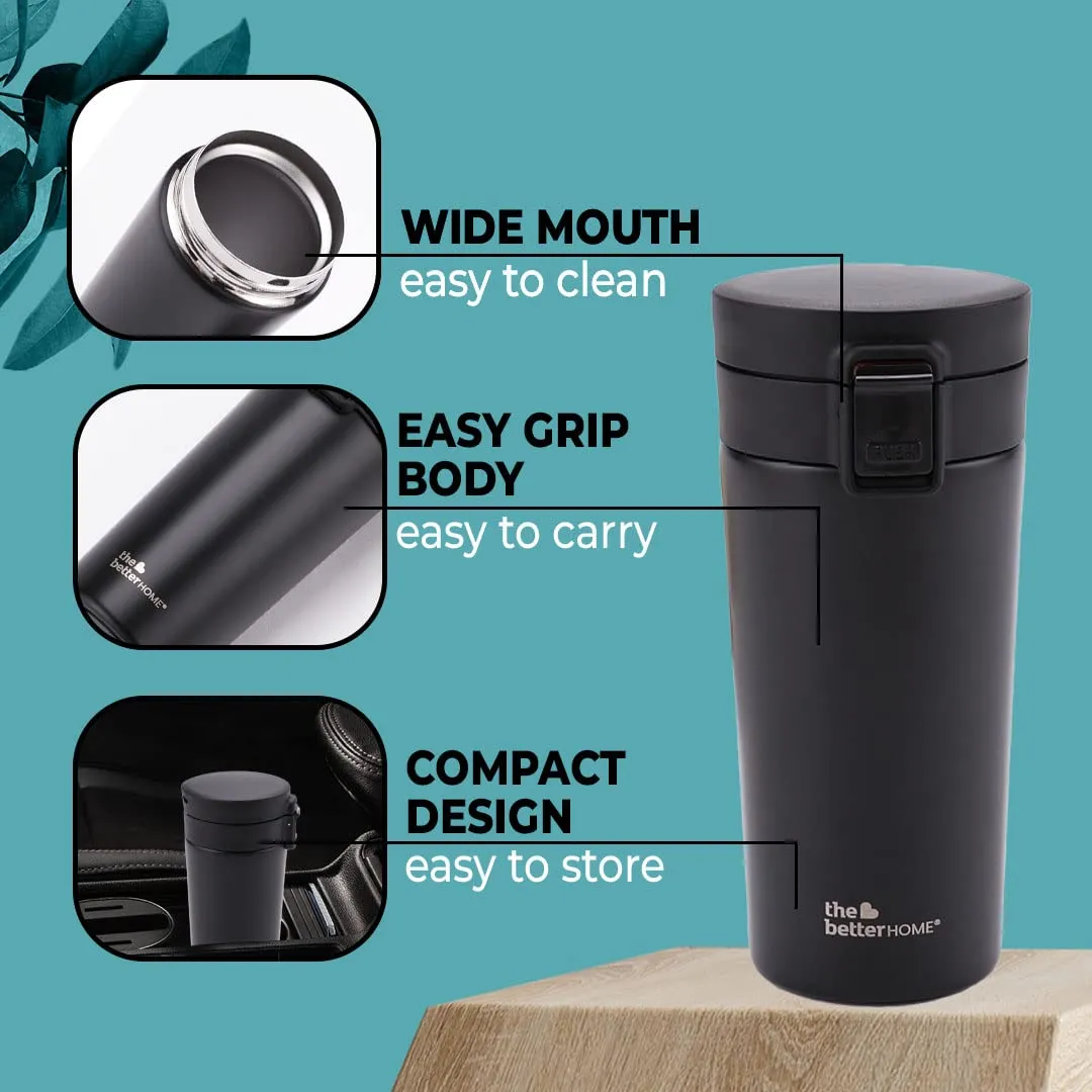 The Better Home Vacuum Insulated Coffee Mug (380ml) | Double Wall Insulated Stainless Steel Coffee Mug | Hot and Cold Coffee Tumbler | Coffee Mug with Lid for Home & Office | Black