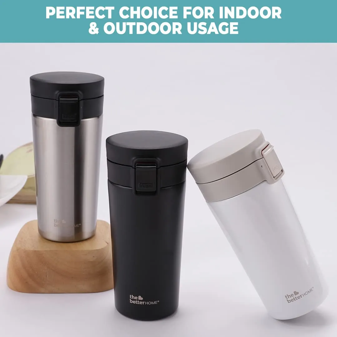 The Better Home Vacuum Insulated Coffee Mug (380ml) | Double Wall Insulated Stainless Steel Coffee Mug | Hot and Cold Coffee Tumbler | Coffee Mug with Lid for Home & Office | Black